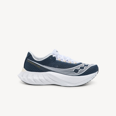 Saucony Endorphin Pro 4 features carbon plate and dual-foam midsole at Profeet Footwear. Premium marathon racing shoe for competitive runners seeking speed. Shop now.