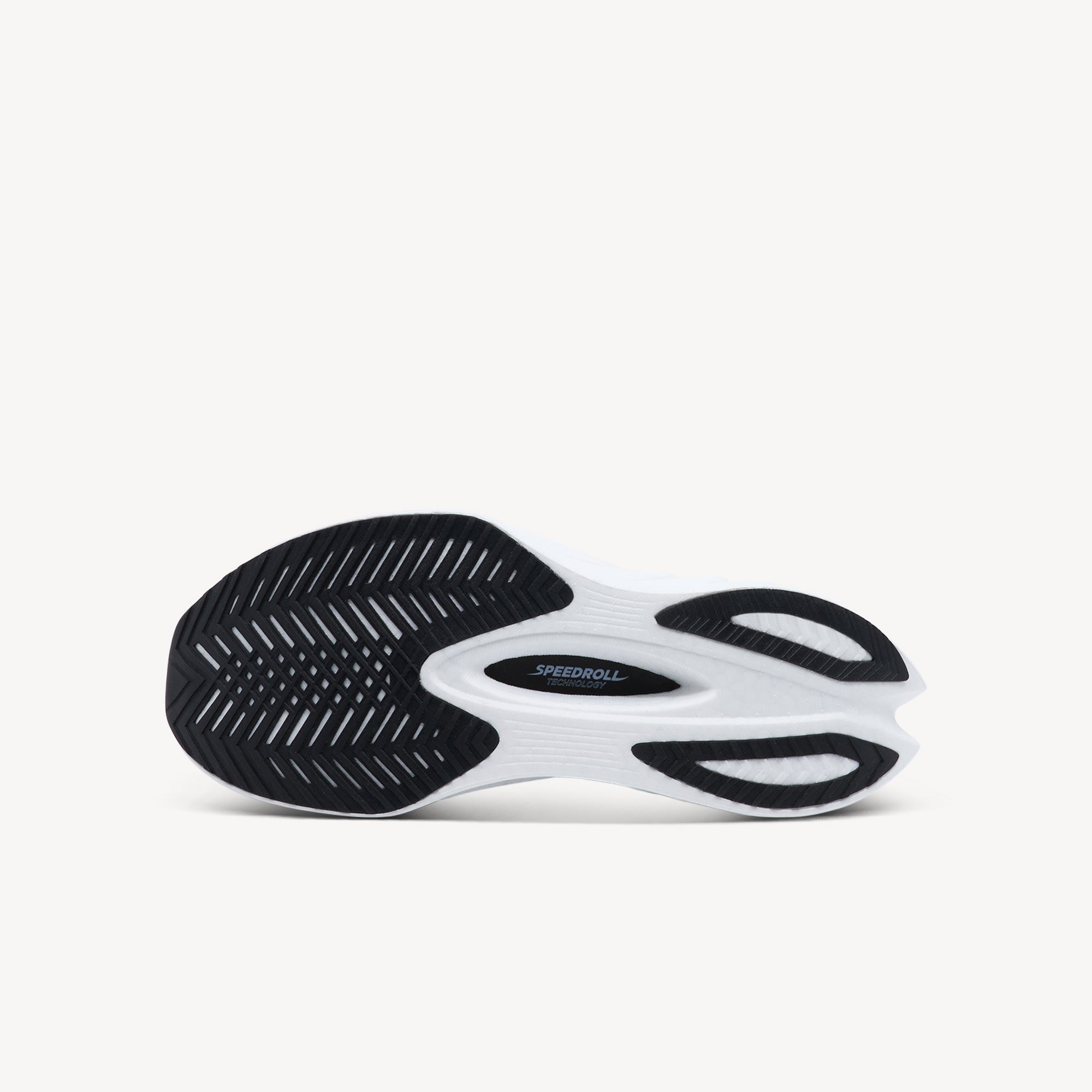 Outsole view of Saucony Endorphin Pro 4. Premium Lattice-Design Rubber Outsole incorporates strategic rubber coverage with cross-hatch lattice pattern. Shop now at Profeet Footwear.