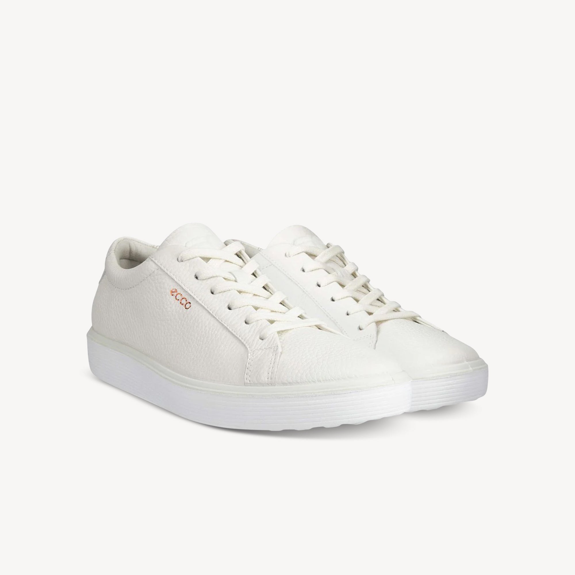 Side view of ECCO Soft 60 White Aeon Womens offers luxe leather construction, FLUIDFORM™ midsole for superior cushioning and a relaxed lining for all‑day wear.