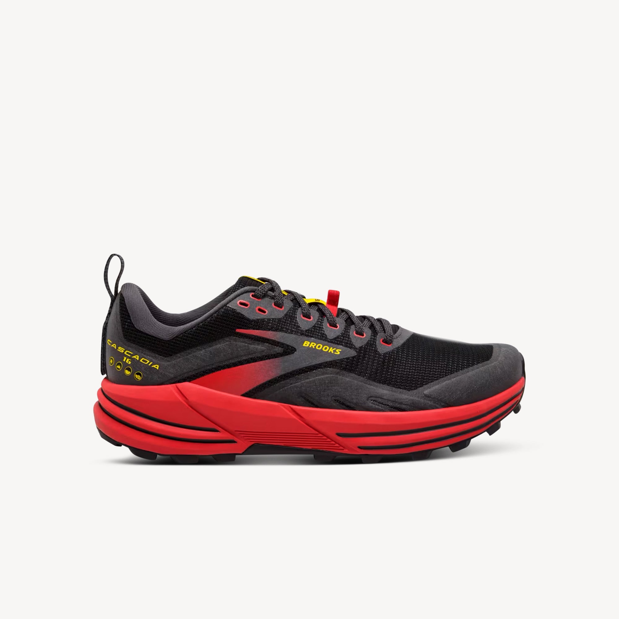 Brooks Cascadia 16 Black / Fiery Red / Yellow Mens