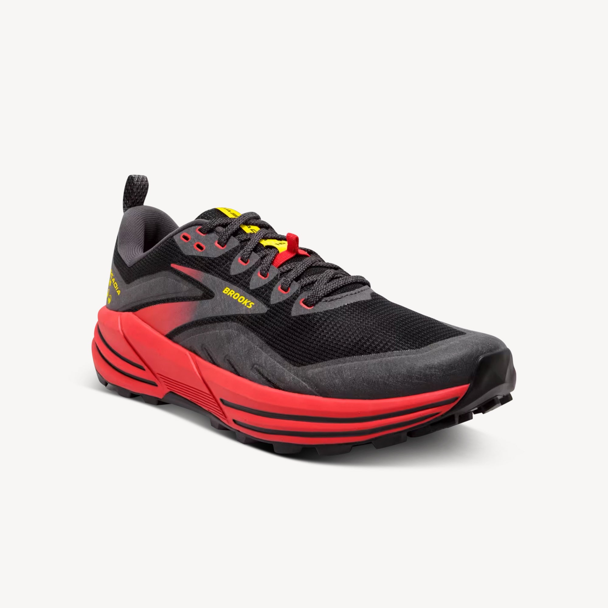 Brooks Cascadia 16 Black / Fiery Red / Yellow Mens