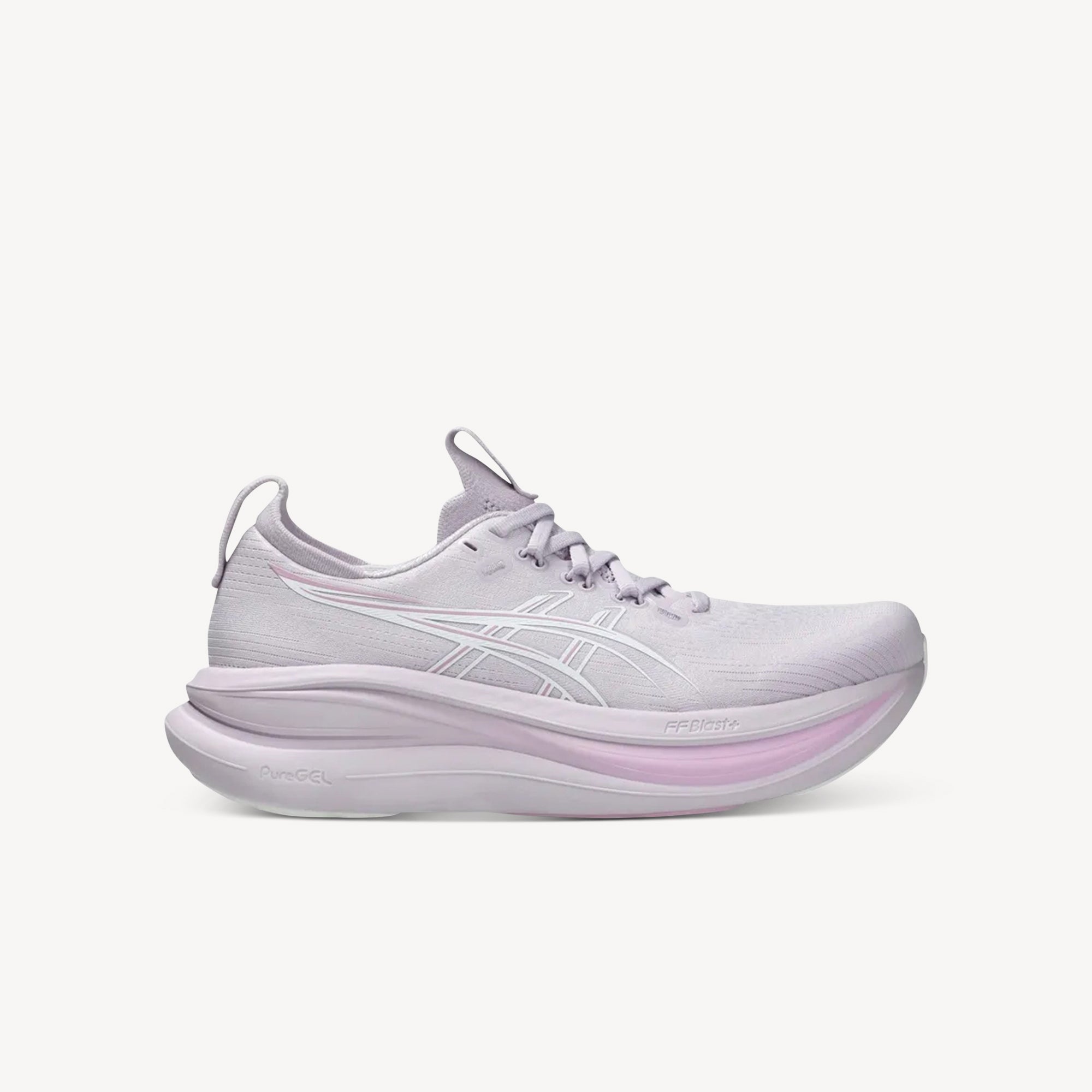 ASICS Gel-Nimbus 28 Dahlia/White women's – premium neutral road running shoe with FF BLAST MAX cushioning. Shop now at ProFeet Footwear.