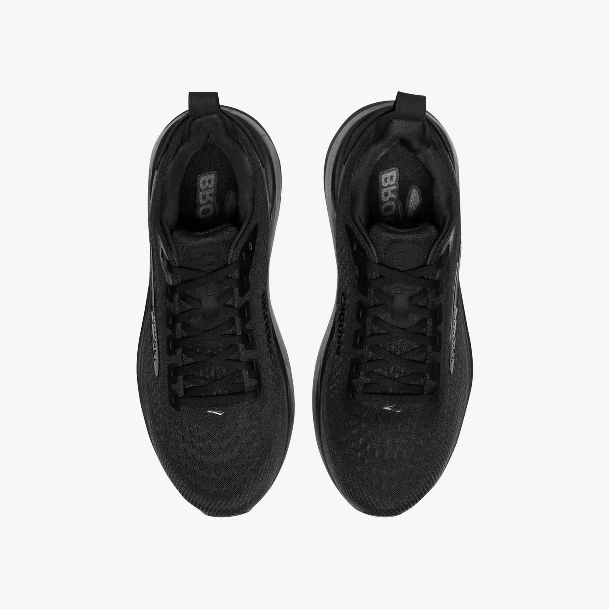 Top view of Brooks Ghost Max 4 Black/Black/Ebony men's – DNA LOFT v3 max cushion road trainer with GlideRoll Rocker. Shop now at ProFeet Footwear.