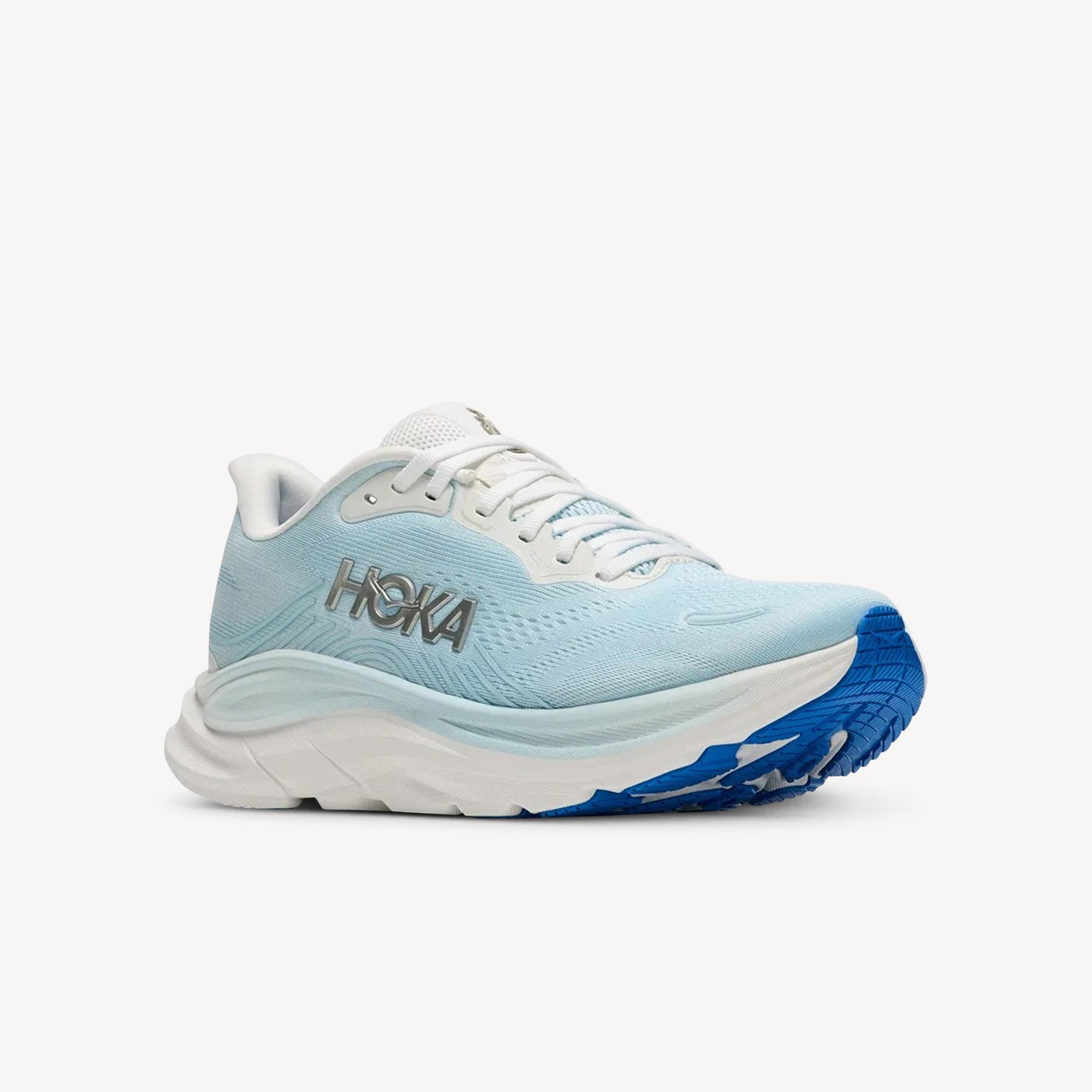 Side view of Hoka Clifton 11 Frost/Glimmering Blue women's – lightweight max cushion daily road trainer. Shop now at ProFeet Footwear.