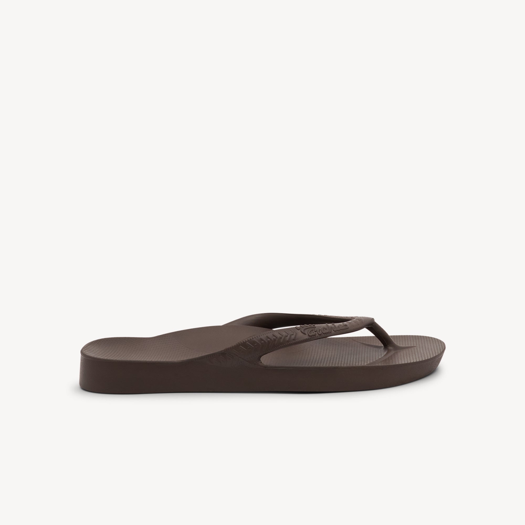 Archies Thongs Brown features 2.2cm arch support at Profeet Footwear. Single-mould design for durability and all-day comfort. Shop now.