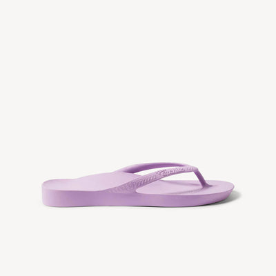 A single purple Archies thong sandal with an orthotic footbed, designed for comfort and arch support.
