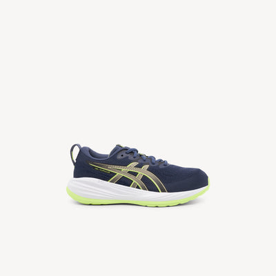 Shop ASICS GEL-CUMULUS 27 GS Indigo Fog/Lucid Yellow at Profeet Footwear. Kids' running shoe with AMPLIFOAM cushioning and GEL technology. Expert-fitted. Locally-loved.