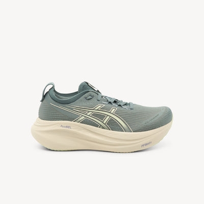 ASICS GEL-NIMBUS 27 features premium cushioning technology and plush comfort at Profeet Footwear. Purpose-built running shoe for women. Expert-fitted.