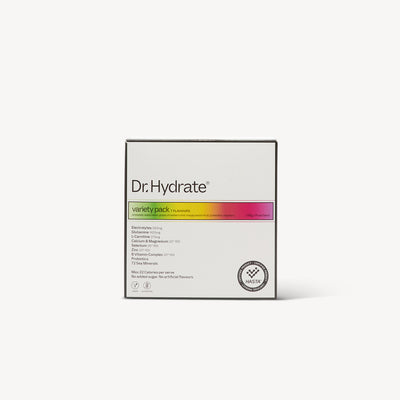 Dr Hydrate Variety Pack features 7 natural flavours with scientifically balanced electrolytes at Profeet Footwear. No added sugar. Professional-grade hydration.
