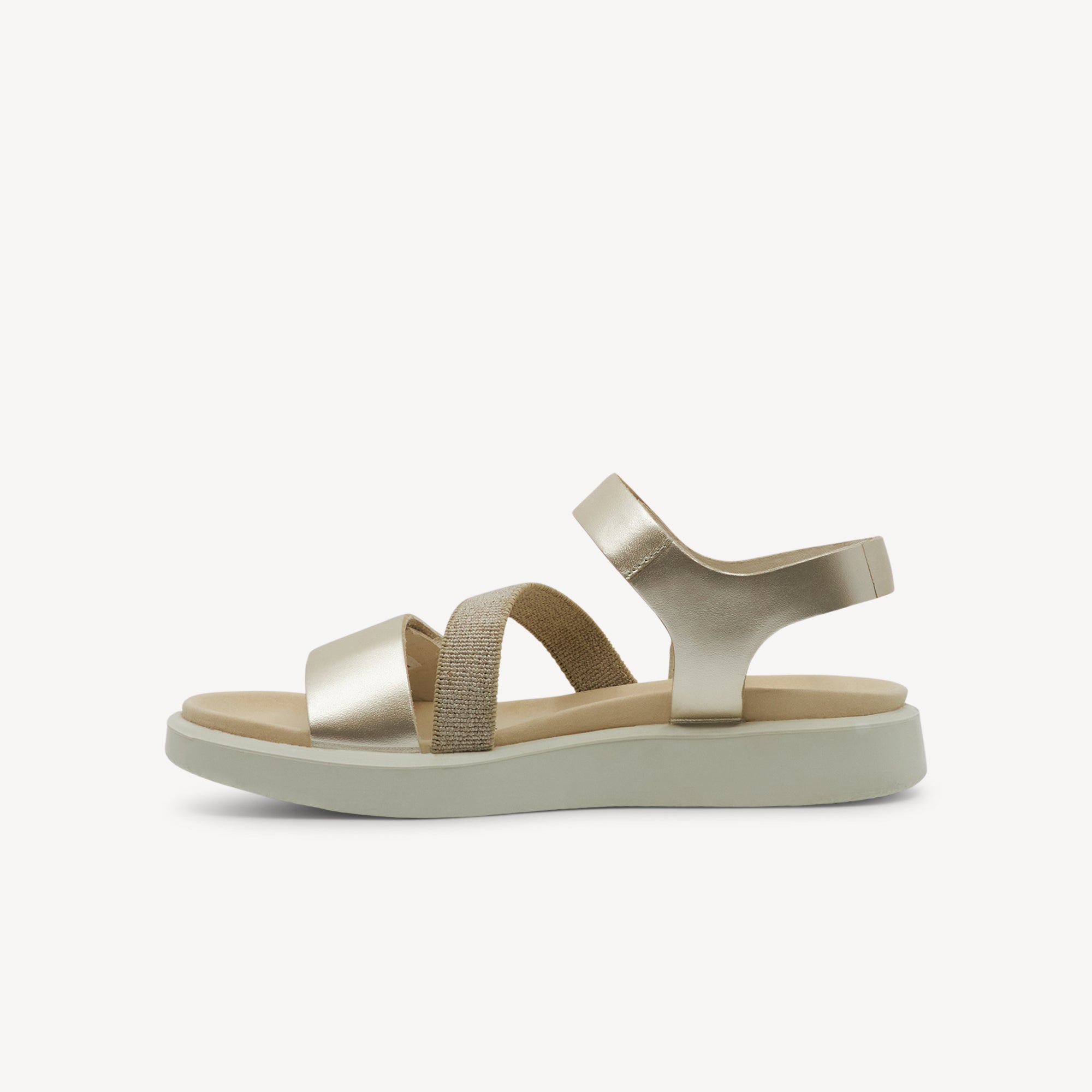 Ecco Flowt Flat Sandal Pure White / Gold Womens
