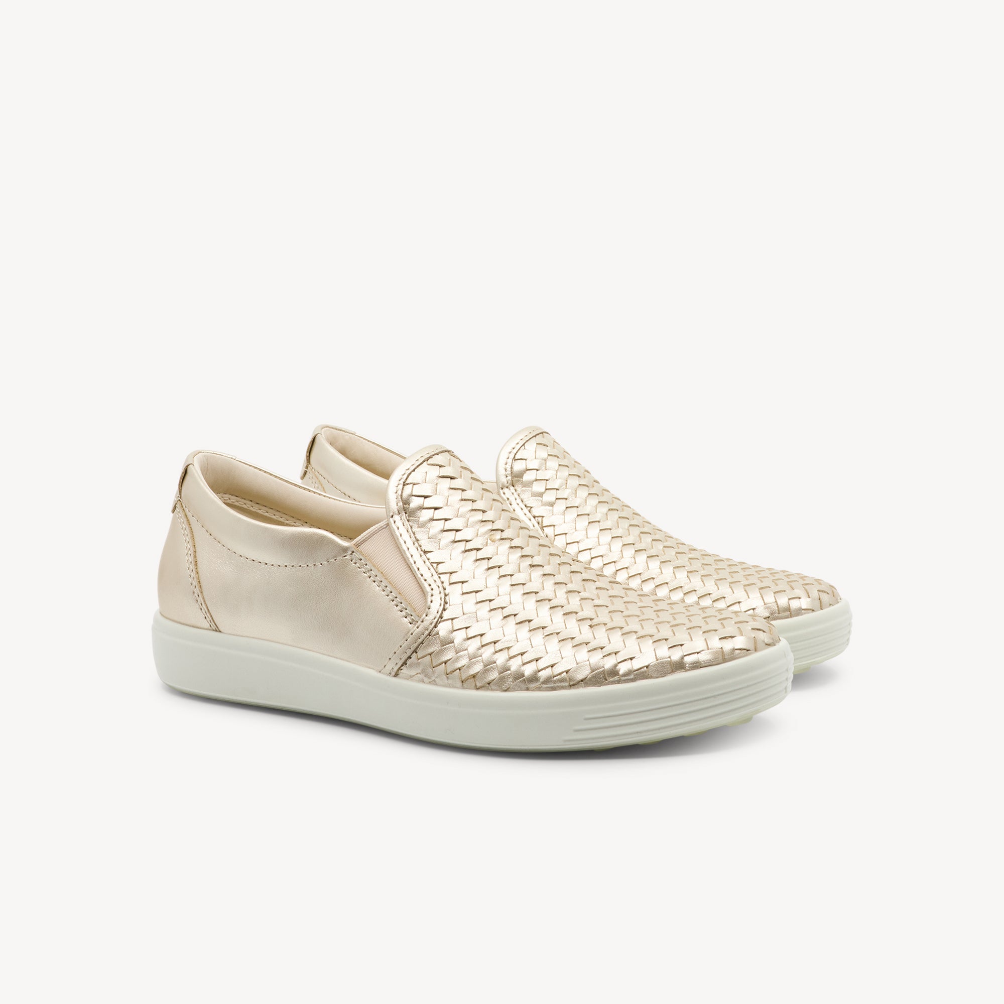 Ecco Soft 7 Slip On Pure White / Gold Womens