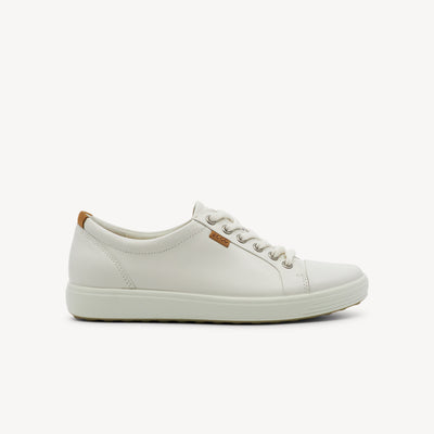 ECCO Soft 7 White Womens features sleek full‑grain leather, anatomical fit and removable insole for extra width. Versatile and comfortable. Shop now.
