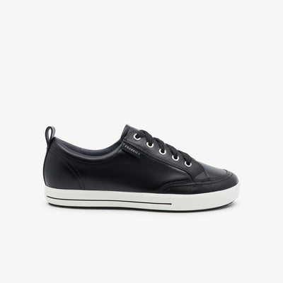 Frankie4 Ellie V features triple-layer support & black leather at Profeet Footwear. Contemporary sneaker with podiatrist-designed comfort & timeless style.