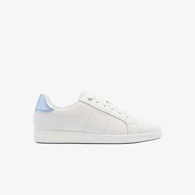 Frankie4 Jackie V Soft White / Light Blue Metallic women’s leather sneaker, side view
