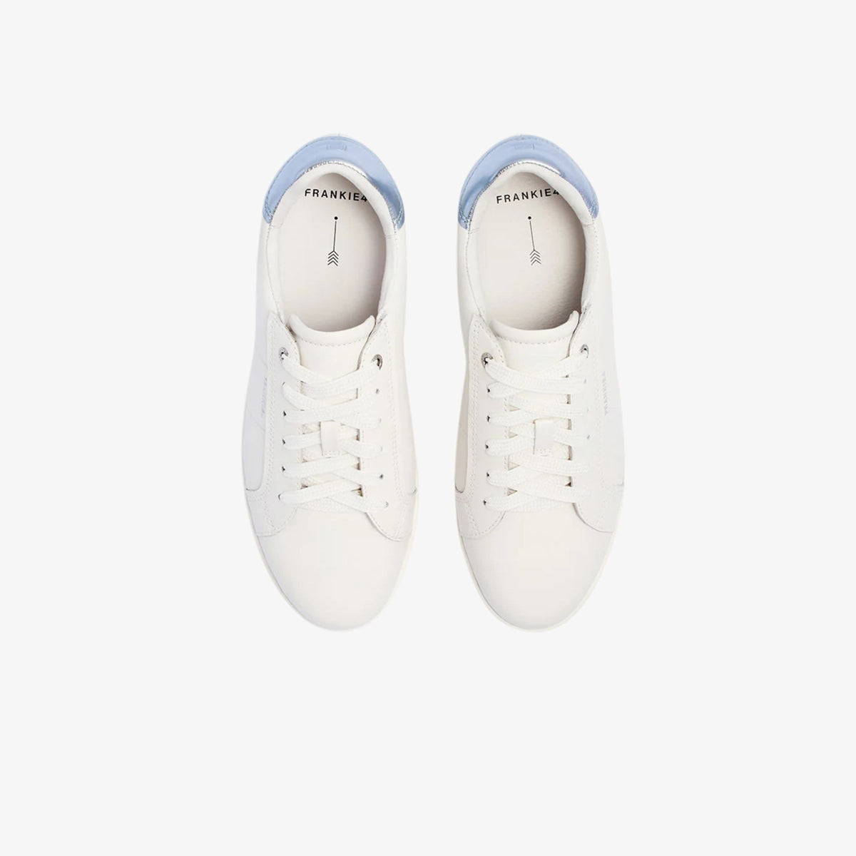 Frankie4 Jackie V Soft White / Light Blue Metallic women’s leather sneaker, top-down view