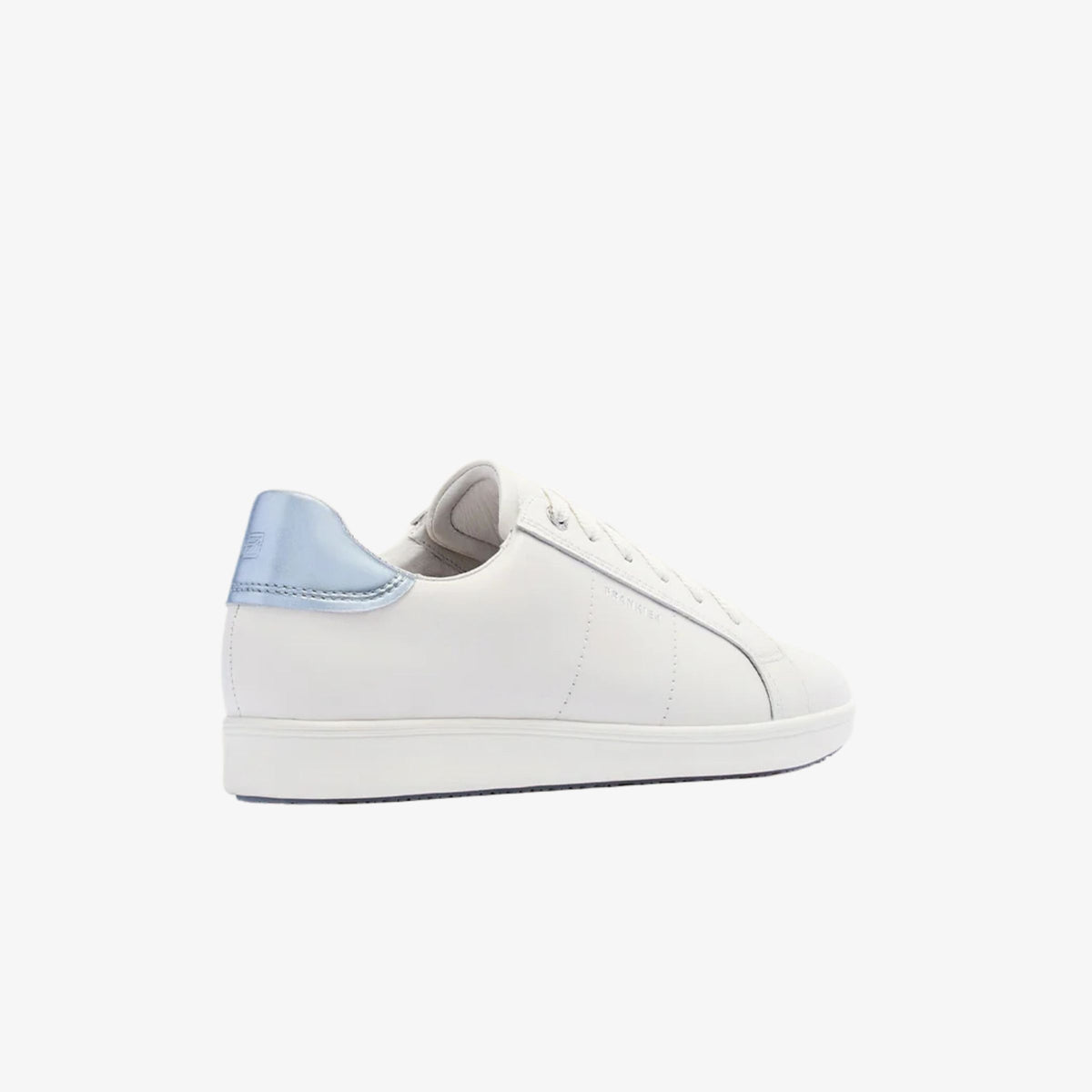 Frankie4 Jackie V Soft White / Light Blue Metallic women’s leather sneaker, back heel view
