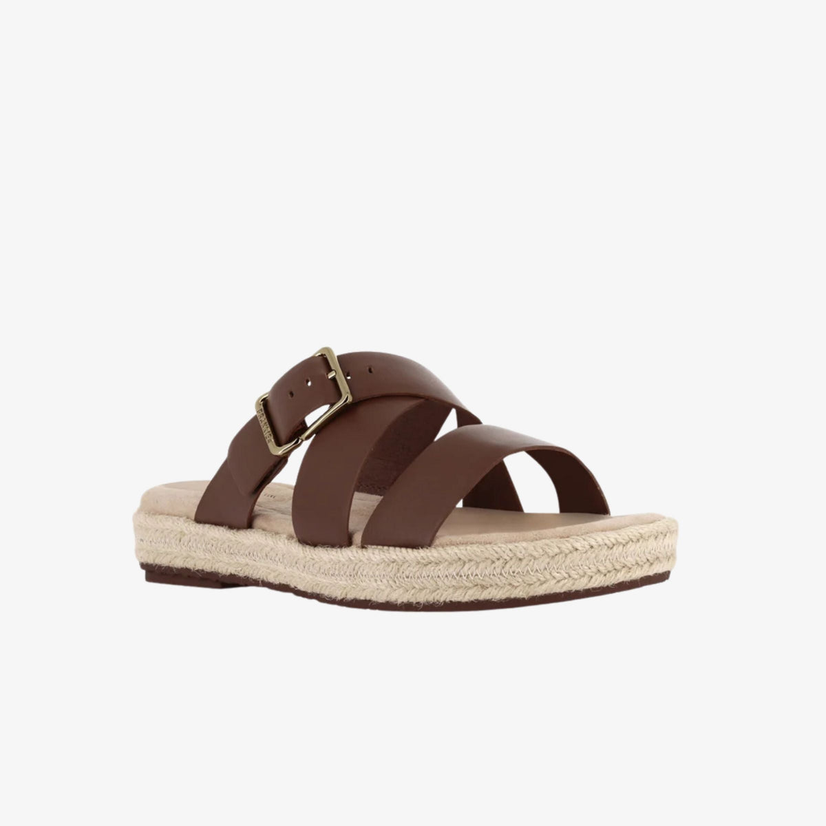 Frankie4 Micah Deep Tan women’s leather slide, 3/4 outer view