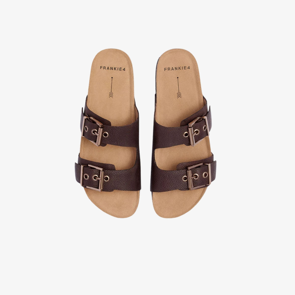 Frankie4 Tommy Brown Pebbled women’s leather slide, top-down view