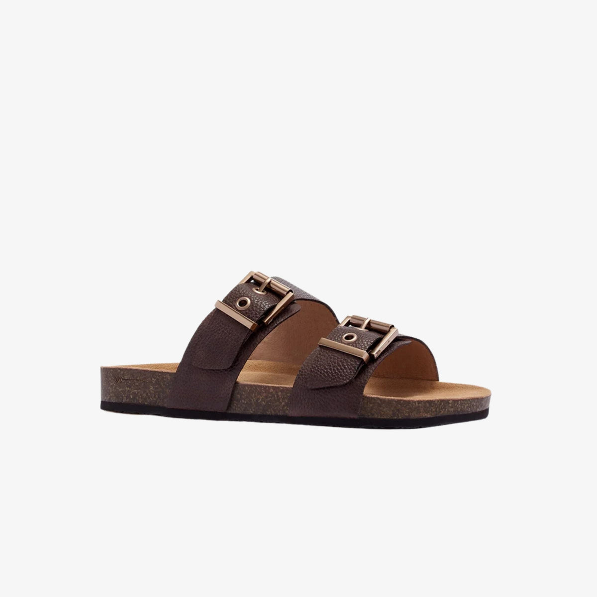 Frankie4 Tommy Brown Pebbled women’s leather slide, 3/4 outer view