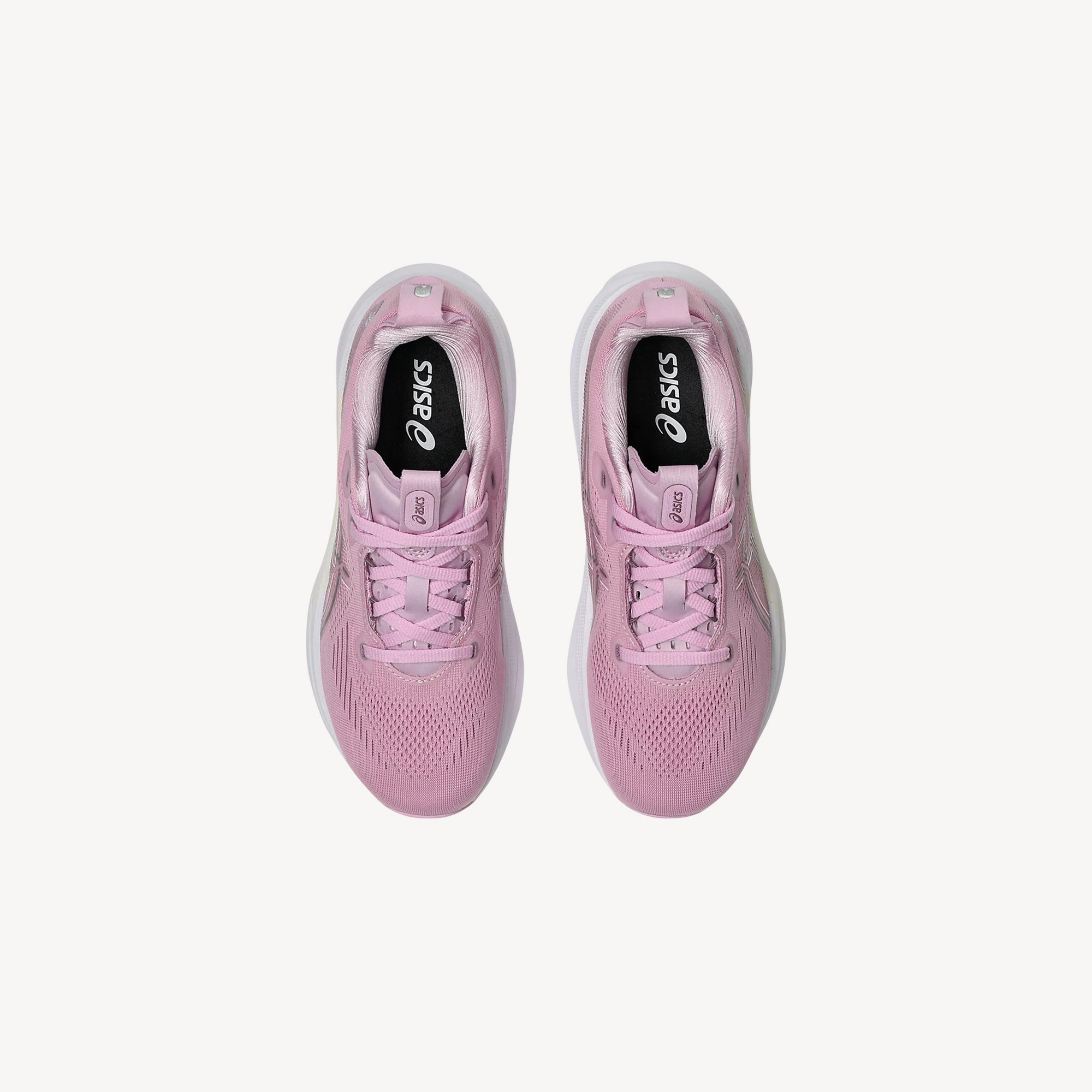Top view of ASICS Gel-Kayano 33 GS Hazy Lilac/Rose Dust kids' – FF BLAST PLUS support trainer with 4D GUIDANCE for young runners. Shop now at ProFeet Footwear.