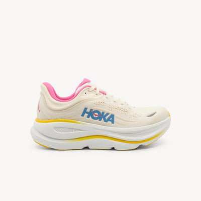 Hoka Bondi 9 women's shoes feature supercritical EVA foam & 43mm stack at Profeet Footwear. Peak plushness for easy runs, recovery & all-day comfort.