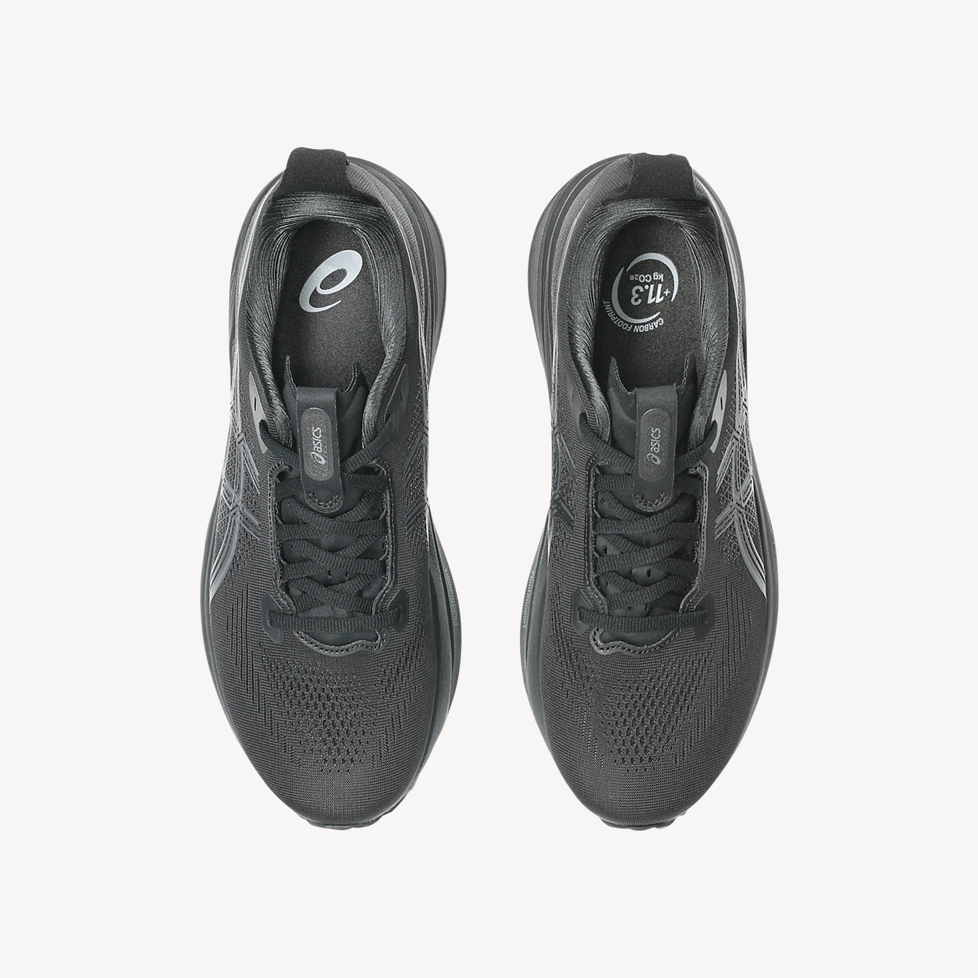 Top view of ASICS Gel-Kayano 33 Black/Black men's – FluidSupport stability trainer with dual-layer FF BLAST MAX and PureGEL. Shop now at ProFeet Footwear.