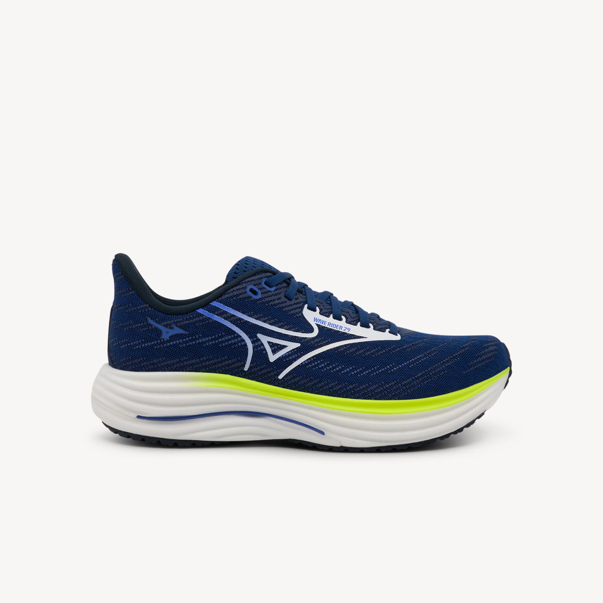 MIZUNO WAVE RIDER 29 features smooth cushioning and responsive performance at Profeet Footwear. Purpose-built running shoe for men. Expert-fitted.