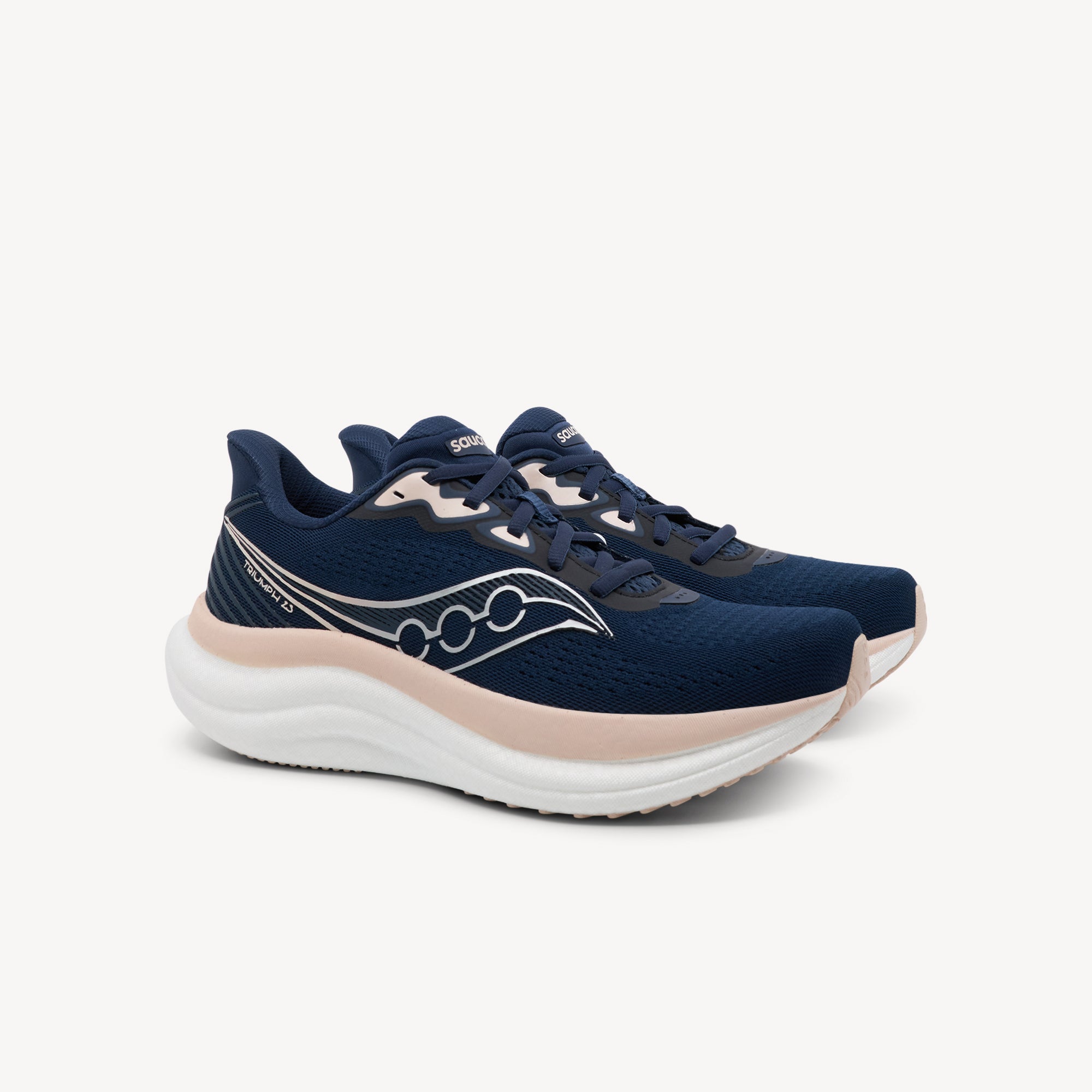 Side view of SAUCONY TRIUMPH 23 features plush cushioning and smooth comfort at Profeet Footwear. Purpose-built running shoe for women. Expert-fitted.